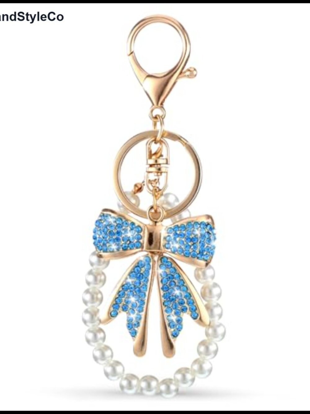 Rhinestone Bow Keychain Purse Charm Imitation Pearl Chain Bag Accessory